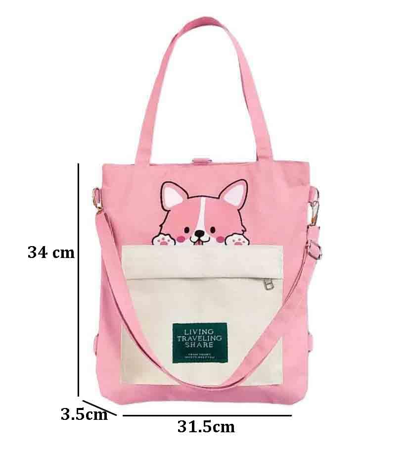INOVERA (LABEL) Canvas Tote Bags, Shoulder Bag and Backpack for Womens - Handbags for Ladies - Girls for Office,Travel,Collage,and Shopping Daily Use With Adjustable Strap (Pink)