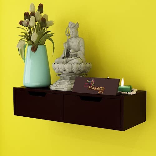 Ereteken ART Wall Mounted Hanging Puja Temple Shelf with Drawer Stylish Wood God Stand for Pooja Room Mandir Stand Temple | Home Temple Table Home Mandir Temple (Brown)