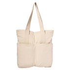 Aurbuy Cotton Tote Bags for Women, College Bag for girls With Inner & Outer Pockets, Utility Tote bags for Shopping, Travel & Daily use (Bag-4Pocket-Cream)
