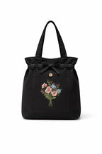 HaveGlam Embroidered Flower Tote Bag with 100% Cotton Lining Inner Pocket Button Detail for Daily Use Travel College Shopping Office & Casual Wear Lightweight Tote for Ladies & Girls (Black)