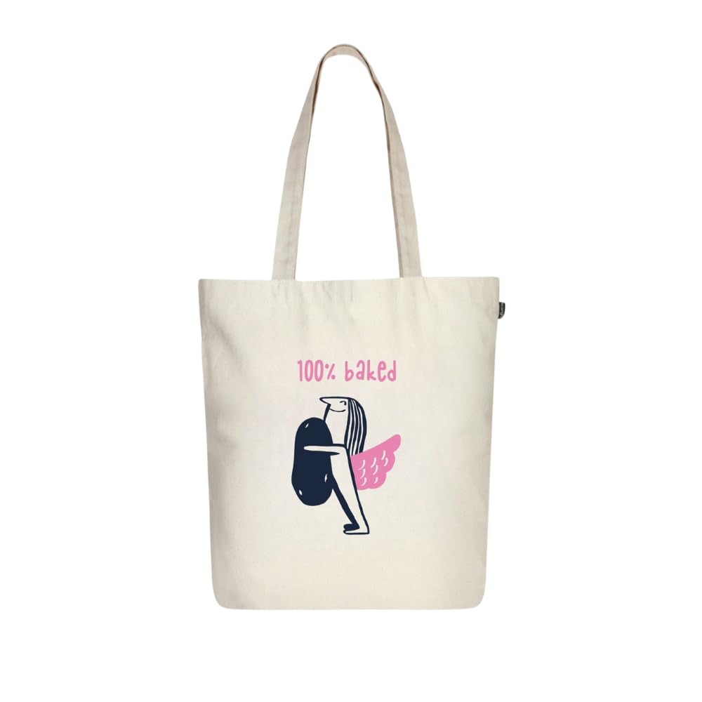 Eco Right Canvas Tote Bags for Women with Zip, College Bag for Girls, 100% Organic Cotton Tote Bag for Shopping, Travel & beach bags for women (Baked Behaviour)
