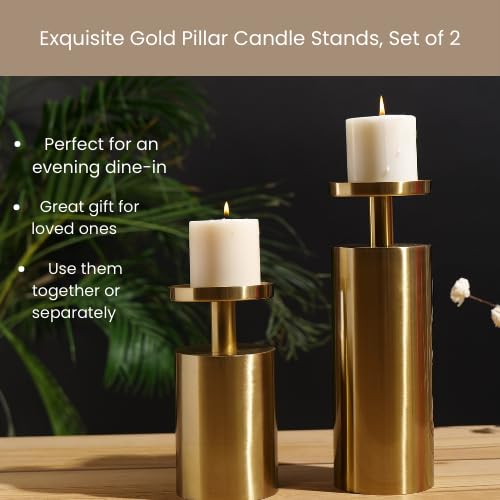 Set of 2 Metal Candle Stands for Home Décor Round Pillar Tealight Holder Centerpiece Tableware Accessories Housewarming Gift