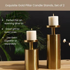 Set of 2 Metal Candle Stands for Home Décor Round Pillar Tealight Holder Centerpiece Tableware Accessories Housewarming Gift