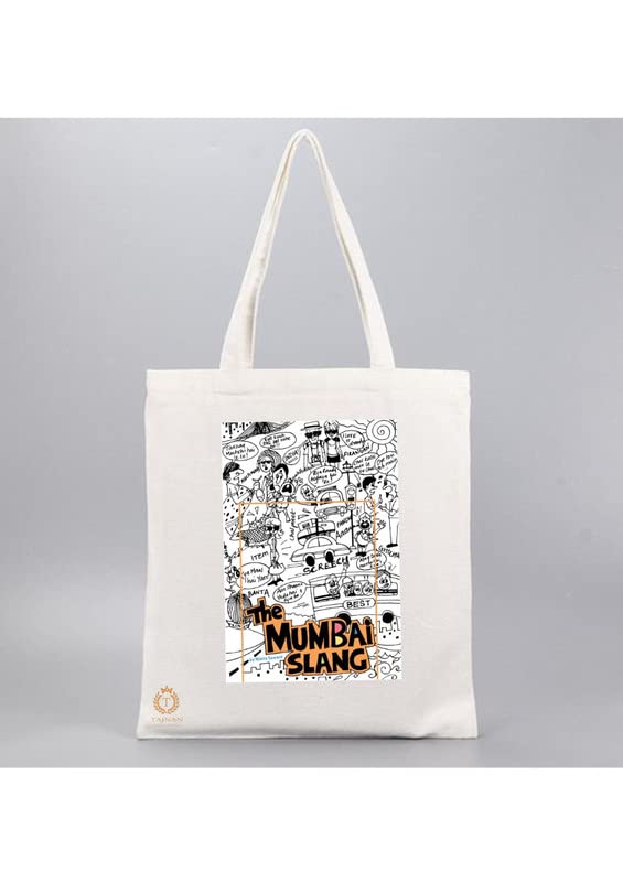TAJNAN Reusable Tote Cotton Grocery Bags|Eco-Friendly, Multi-Purpose Canvas Bag|15kgs Capacity|Mumbai Stylish Designs, Pack of 1