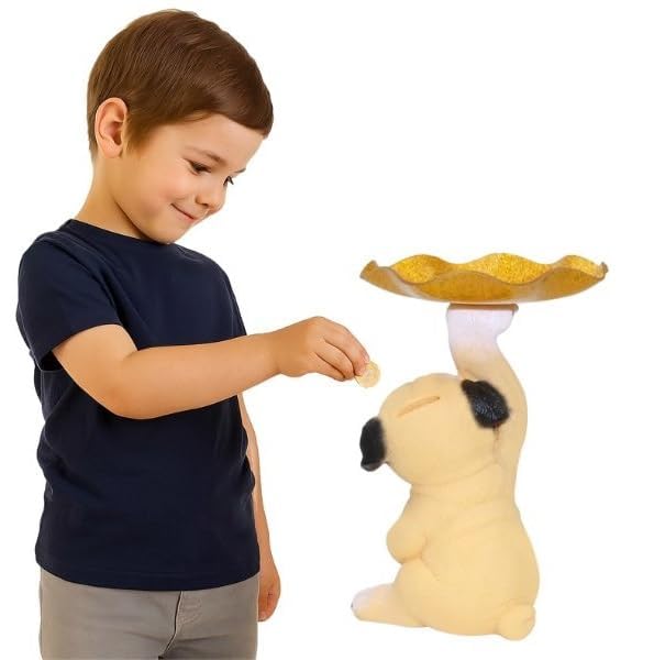 SHIMATI Cute Dog Statue with Key Holder Bowl, Resin Pug Figurine Candy Dish & Jewelry Trays, Creative Entryway Table Keys Storage Organizer Sculpture for Home Office Desk Decor (Pack of 1)