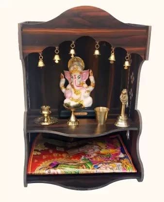 SSI Fully Handmade beautyfull Small Wooden Home and Office Temple/Pooja Mandir Pooja ghar (DRK Brown)