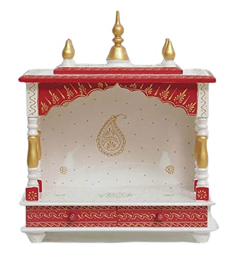 Jodhpur Handicrafts MDF Wood Home Temple Mandir for Big Size Temple for Home with Door Pooja Stand for Home Wall Mount(18 inch x 9 inch x 22 inch, White & Red) Jord702WR