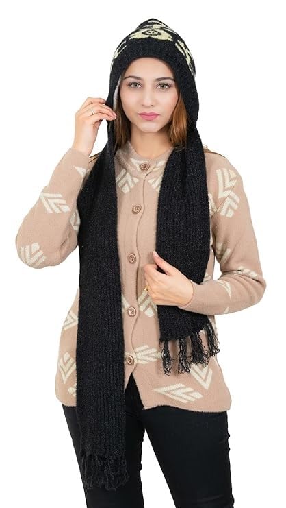 KmCho Black Woolen Muffler for Women - Soft Warm Winter Scarf - Stylish & Cozy - (Pack of 1)