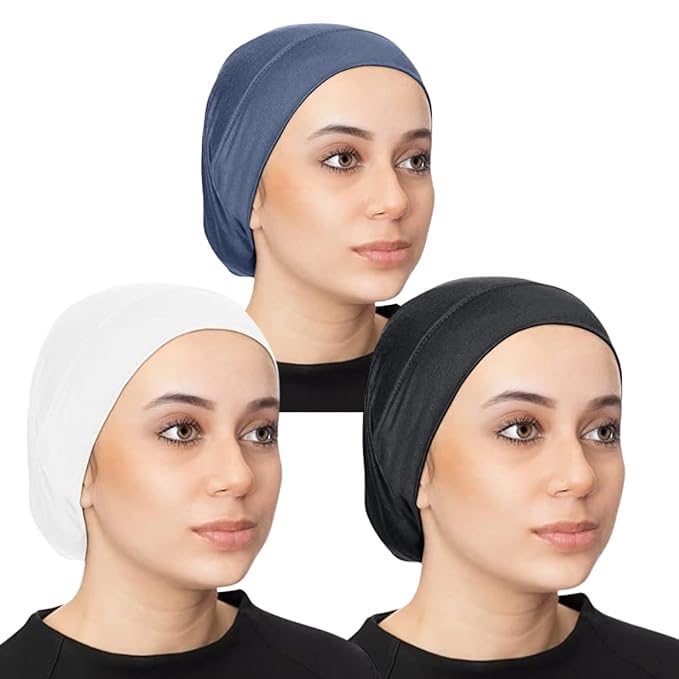 PAROPKAR Women Hijab Undercap Hijab Scarf For Muslim Women Under Scarf Hijab Cap Solid Colour Hijab Tube Unisex Stretch Dreadlocks Tube Neck Gaiter & Neck Warmern Bandana (Black White Navy Blue)
