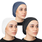 PAROPKAR Women Hijab Undercap Hijab Scarf For Muslim Women Under Scarf Hijab Cap Solid Colour Hijab Tube Unisex Stretch Dreadlocks Tube Neck Gaiter & Neck Warmern Bandana (Black White Navy Blue)