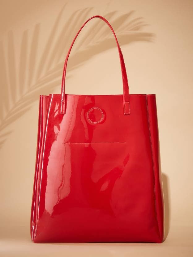 ZARK Tote Bag Stylish Faux Leather Handbag Spacious Interior |Red