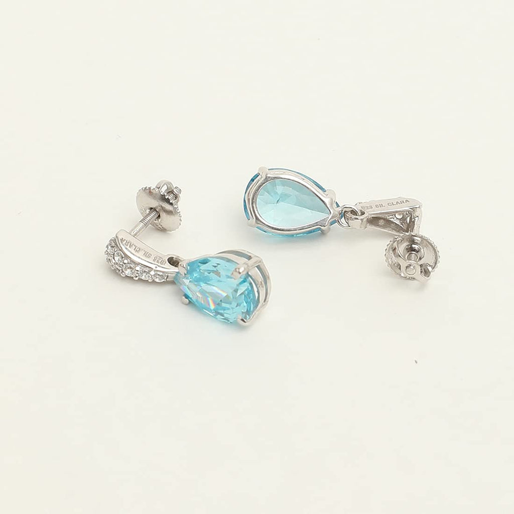 Clara 925 Silver Sky Blue Tear Drop Pendant Earring Chain for Women & Girls