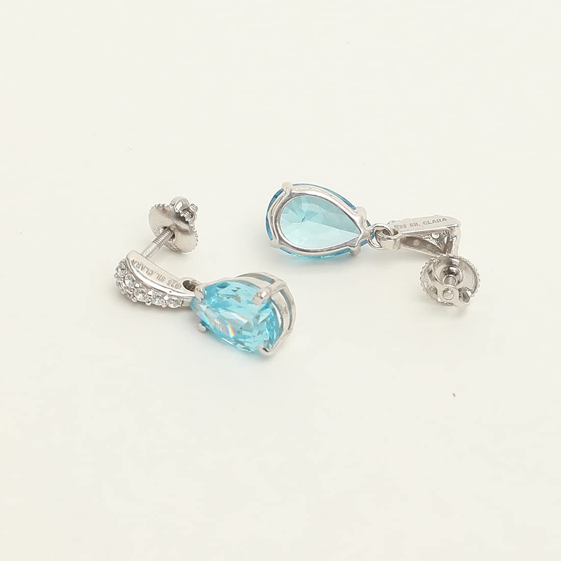 Clara 925 Silver Sky Blue Tear Drop Pendant Earring Chain for Women & Girls