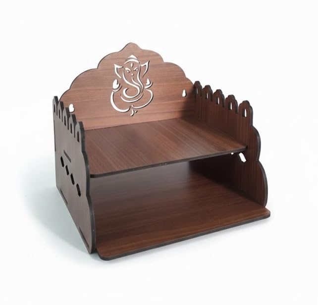 Bindian Wooden Pooja Mandir for Home Wall Mounted | Wooden Table Top God Temple | Pooja Stand for Home | Puja Mandir | Puja Unit for House | Temple for Office (Temple 3)