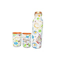 Piepot Copper Water Bottle 1 Ltr | Copper Water Bottle with Glass Set | Meena Work | 100% Pure | Leak-Proof | 2 Water Glass 300ml each | Best for Gifting ((Meena - Butterfly))