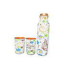 Piepot Copper Water Bottle 1 Ltr | Copper Water Bottle with Glass Set | Meena Work | 100% Pure | Leak-Proof | 2 Water Glass 300ml each | Best for Gifting ((Meena - Butterfly))