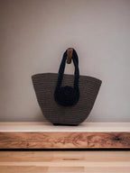 BEAUTIFUL HOMMIES Attractive Hand Bag | Large Tote | Summer Bucket | Bamboo Beach Basket for Women | Boho Handbag | Jute Handmade (BROWN-BLACK)
