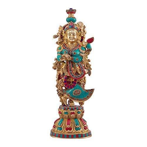 SVARUP Brass Radha Krishna Idol in Multicolor Height 21 Inch