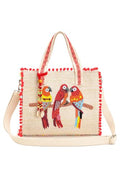 Boho Girl Parrot Perch Tote Bag – Beaded Parrots Design, Handcrafted Bag for Ladies, Colorful, Boho Chic Tote, Perfect for Casual Outings, Office Use, and Everyday Style for Womens & Girls