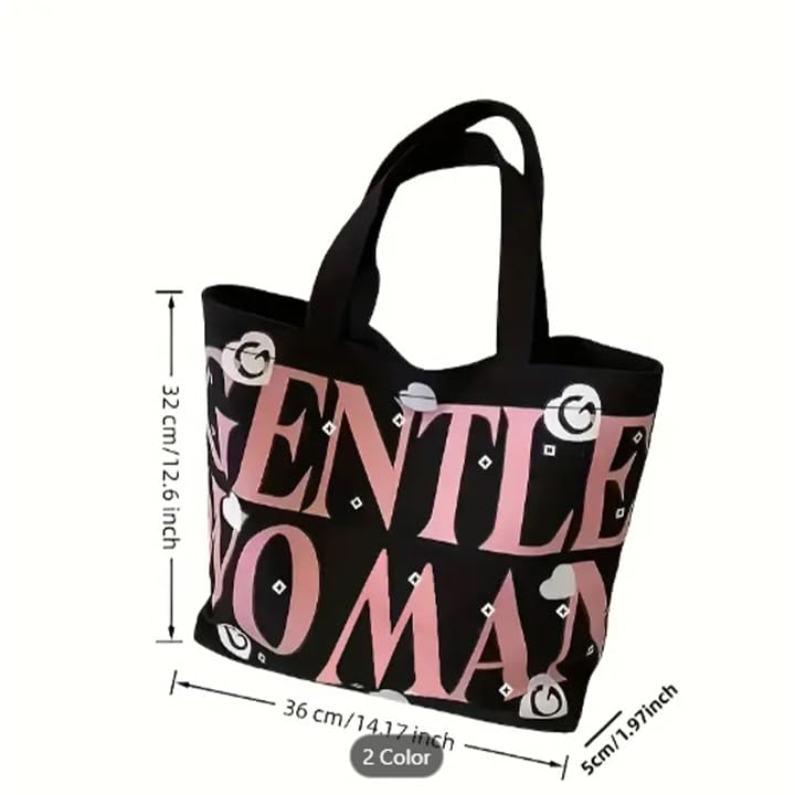 THE SACK CO. Large Canvas Tote Bag for Women, Tote Handbags for Women with Zipper &t for College, Shopping, Office (gntl women pink writing blk)