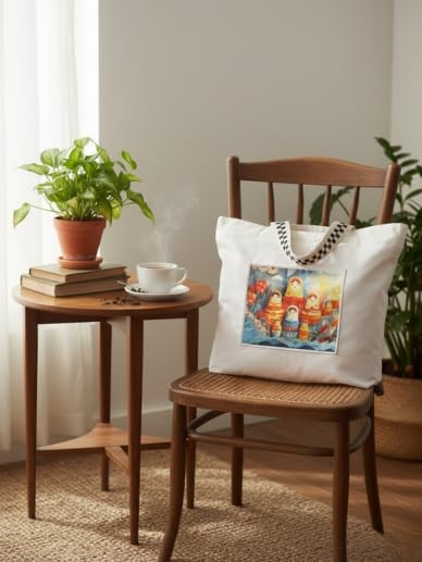 WOTM On The Move Tote | Premium Printed Cotton Canvas Tote Bag with Zipper & Inside Pocket, Stylish Everyday Travel Bag for Work, College, Office, Travel, Shopping (Russia)