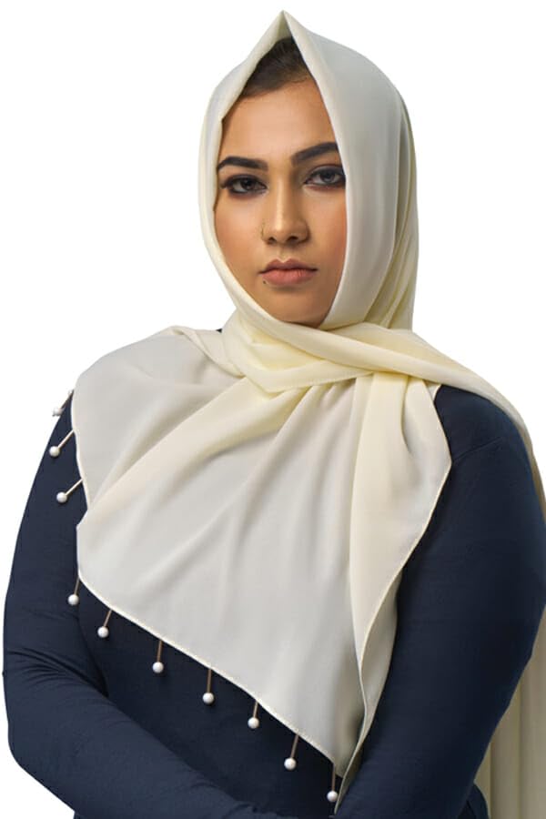 Urshia Georgette Hijab for Women - Pearl and Moti Latkan Diamond Hijab (Off White)