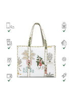 Cotton Quilted Tote Bag for Women, Jungle Print Handbag, Reusable Shoulder Bag with Dual Handles, Lightweight Travel Shopping Tote, Large Capacity Everyday Carry Bag - (White bag, 15×15 In)
