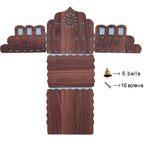 GLCW OM Design Wooden Pooja Temple for Home, DIY Assembly, 21x21.5x20.5 cm, with 6 Bells and Floral Design, Brown