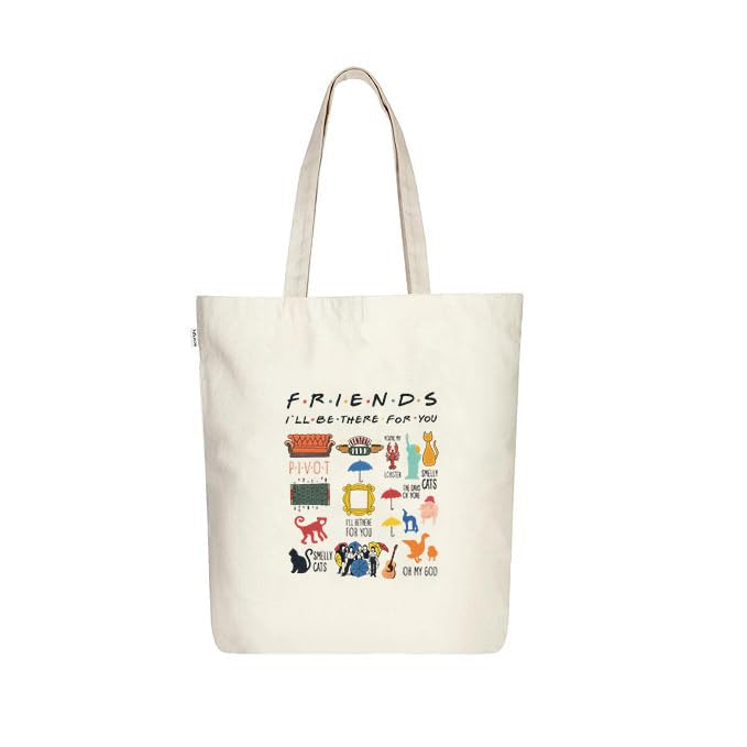 THE UMBRELLA STORE Tote Hand bag Cotton bag with Zipper for Shopping, Office & Daily Use Spacious & Eco-Friendly (FRIENDS)