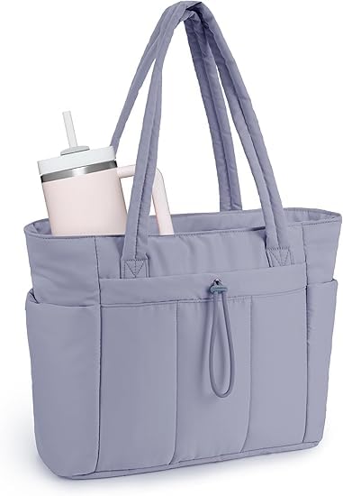 Prplet Large Tote Bag for Women | Multi-Pocket Travel Shoulder Bag with Tumbler Pocket | Work, Office, College, Travel & Daily Use Handbag (Grey)