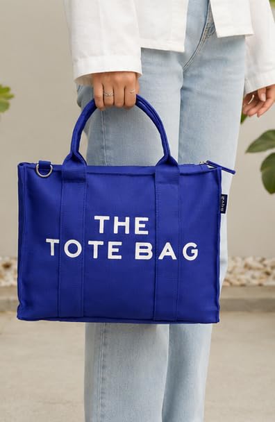 AQVA Printed Cotton Canvas Tote Bag, Navy Blue