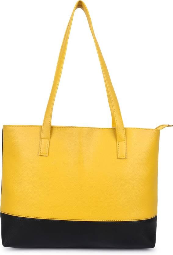 Nexeura Women’s Stylish Handbag | Premium PU Leather Tote Bag for Women | Large Capacity Shoulder Bag for Office, College & Daily Use (BLACK, YELLOW)