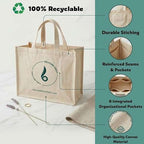 Multipurpose Cotton Canvas Grocery Bag, Heavy Duty Reusable Tote with Compartments, Thick Bottom & Reinforced Carry Handles