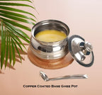 ImegaZ Copper Coated Base Stainless Steel Ghee Pot with Spoon, Oil Jar, Oil Pot, Ghee Serving Jar/Container, Ghee Storage jar with spoon (100ml Pack of 1)