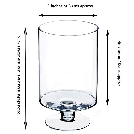 Surekha Hurricane Pillar Candle Holders | Short Stem Candle Jars | Stemmed Glass Cylinder Candle Vase| Center Piece for Table for Home, Office, Living Room Decor (1)