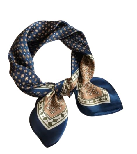 Silk Neck Scarf, Navy Blue, Geometric Diamond Pattern, Square Neckerchief