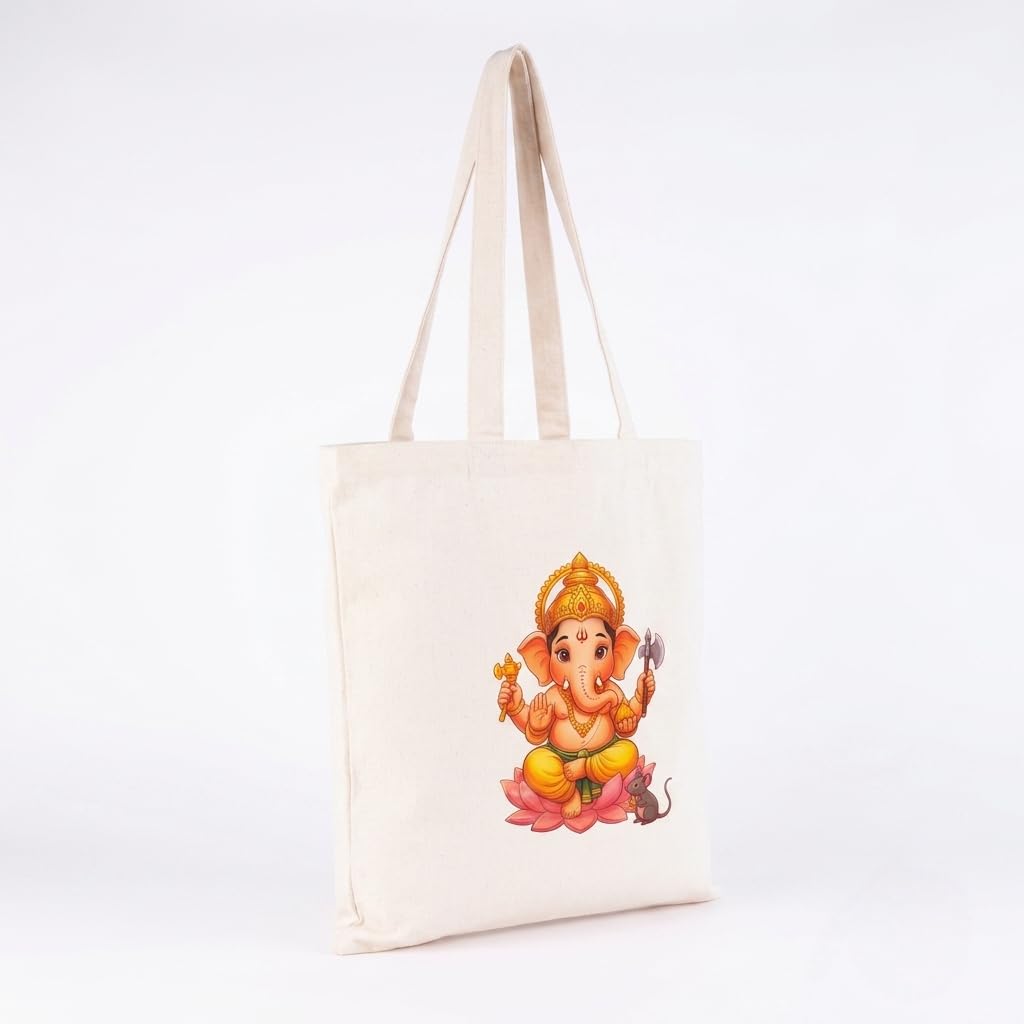 aurora trading Cotton Tote Bag with Sacred God Prints (1, GANESHA)