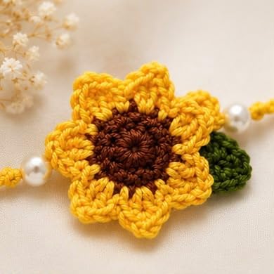 Crochet Rakhi Bracelets with Pearl Beads, Set of 7