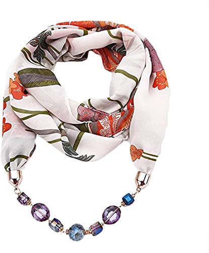 Krystle Women's Fashion Beads Pendant Scarf Necklace Stole Dupatta Stoles Muffler Wrap Scarves (Multicolor,S04)