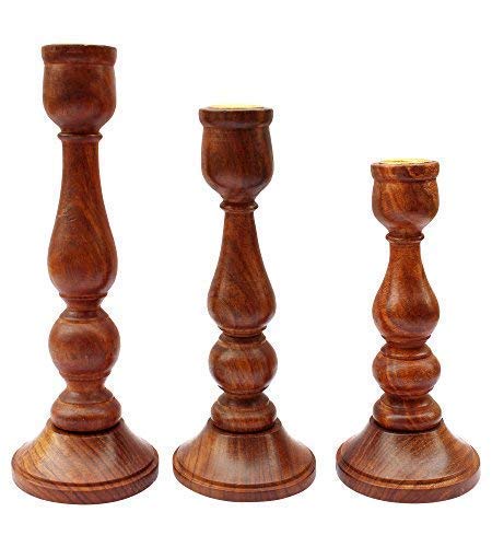 ITOS365 Handmade Wooden Candle Stand - Set of 3 | Decorative Wood Finished Wax Candle Holder for Home, Office & Living Room Décor | Handcrafted Tealight Holder Gift Item for Diwali & Festivals