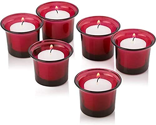 Mahganya Set of 6 Votive Glass Tealight Candle Holders - Christmas Decorations Items for Home Dcor Living Room Bedroom Dining Table (Red) - Christmas and Diwali Gifts Multi Color (Red)