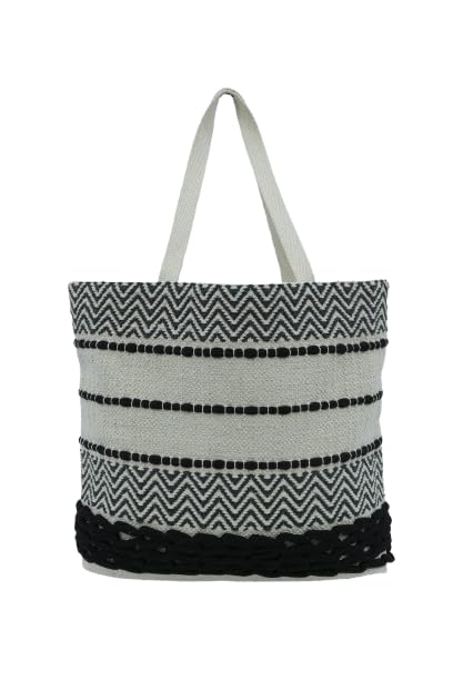 DOLCE CASA Large Eco-Friendly Handmade Boho Cotton Handbag For Cloth Shopping Bags With Reinforced Handle For Market Carry Milk, Grocery, Fruits, And Vegetables Jhola Bag (20×5×15 Inches)