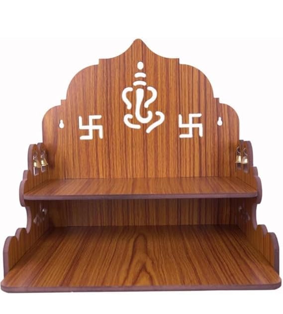 Wooden Temple for Home – Wall Mounted Pooja Mandir | Decorative Prayer Shelf with Storage | Engineered MDF Wood | Compact 11.50x9x9.5 Inch (Style -3)
