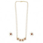 Anuradha Art Jewellery Elegant Golden Finish Floral Parijat Necklace with White Pearl Double Chain & Matching Maroon Ruby Stud Earrings | Artificial Mogra | Handmade Handcrafted Traditional Jewellery Set for Women & Girls (MAROON)