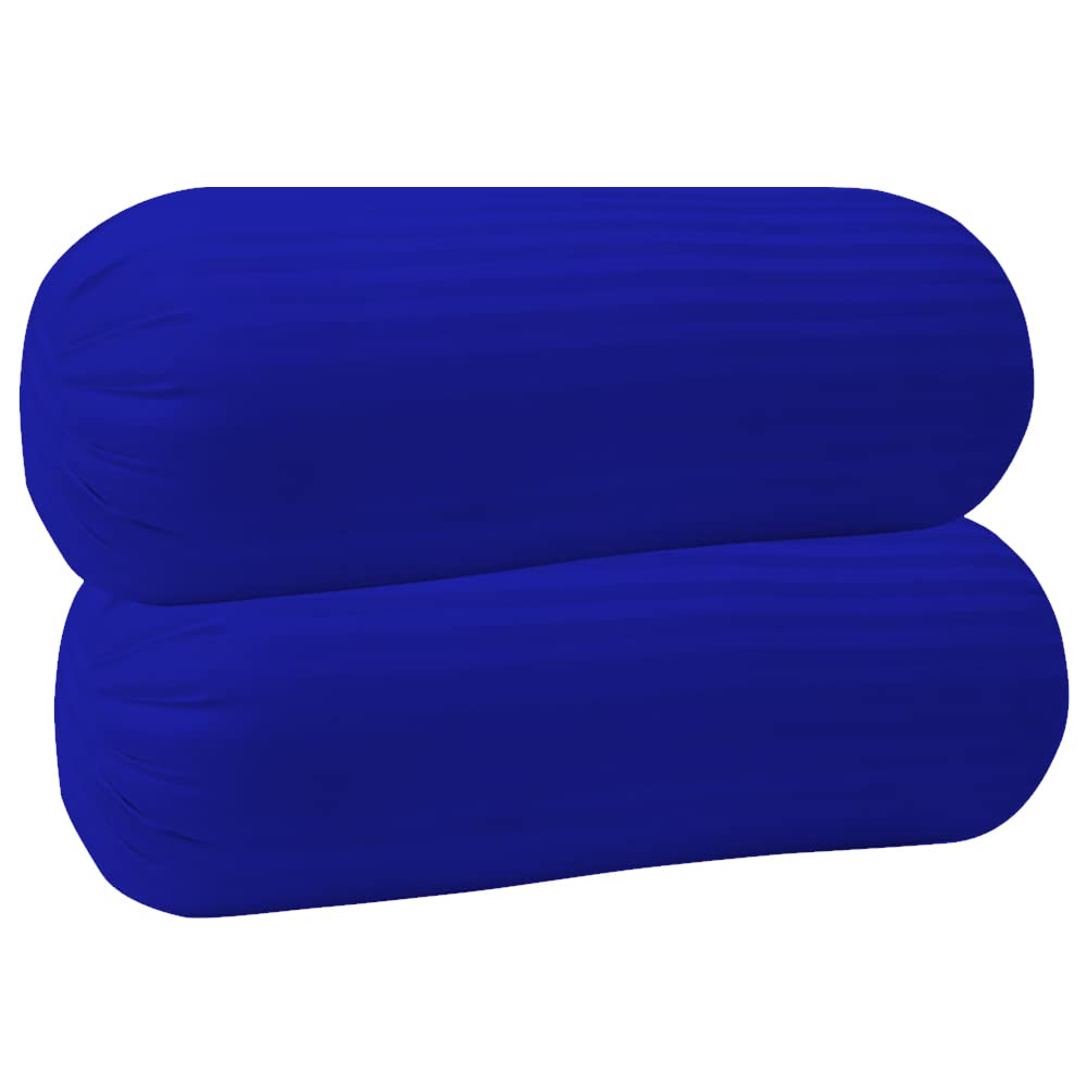 Trance Home Linen 100% Cotton 16x32 inch 200TC Striped Bolster Cover | Round Bed Side Long Bolster Pillow Cover to fit 24 Length 9 Dia | Pack of 2 Bolster Cover only (16x32 inch,Ink Blue)