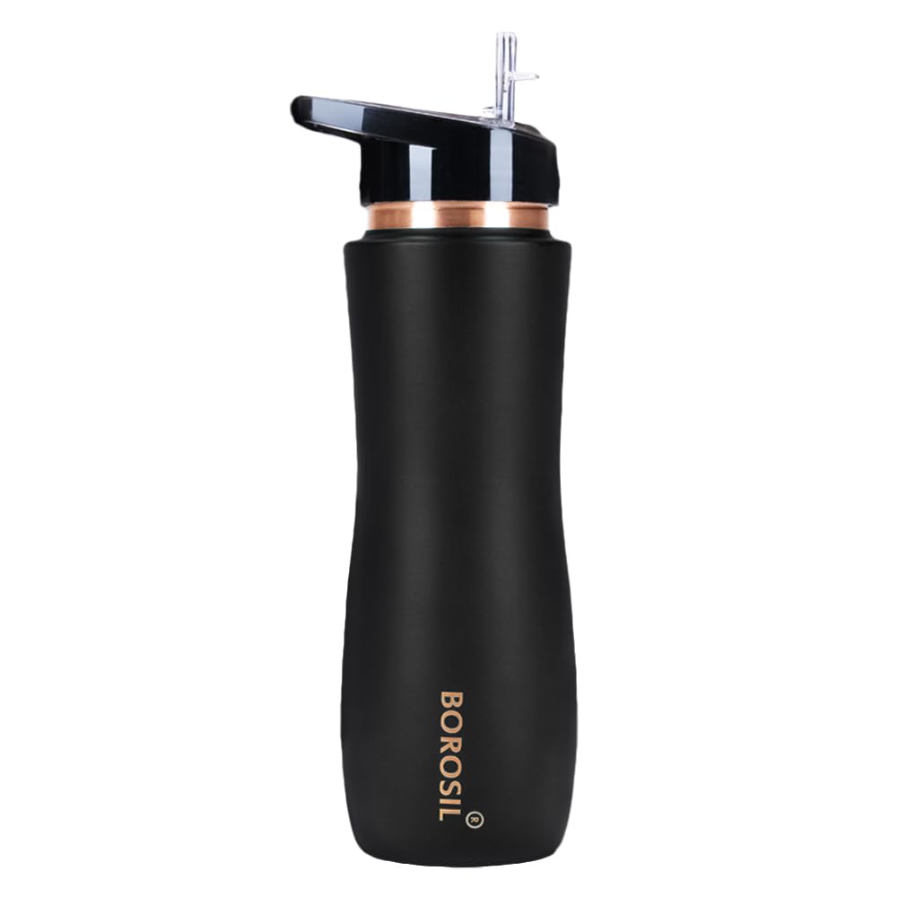 Borosil Black Colour Copper Sipper Bottle 750 ml, 100% Pure Copper, BPA Free & Leakproof with Anti-Oxidant Properties of Copper, For Home, School & Office