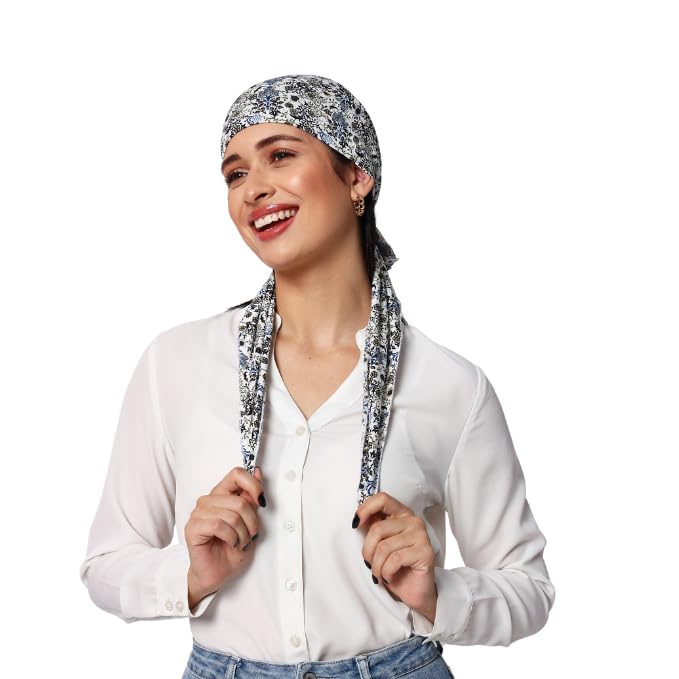 The Headscarves Women’s Cotton Printed Pre-Tied Headscarf for Chemo Hair Loss – Stylish Chemo Headwear, Soft Cotton Hijab Wrap, Bamboo Turban Scarf, Breathable Cancer Head Cover Free Size