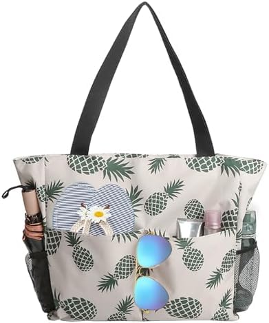 hirTa Roof Tote Bag for Teacher Women Girls Office Work Multipurpose HandBag with Zipper Pocket Travel Grocery Beach Hobo Waterproof Sandproof Lightweight Pool (Green Pineapple)