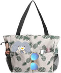 hirTa Roof Tote Bag for Teacher Women Girls Office Work Multipurpose HandBag with Zipper Pocket Travel Grocery Beach Hobo Waterproof Sandproof Lightweight Pool (Green Pineapple)