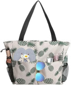 hirTa Roof Tote Bag for Teacher Women Girls Office Work Multipurpose HandBag with Zipper Pocket Travel Grocery Beach Hobo Waterproof Sandproof Lightweight Pool (Green Pineapple)